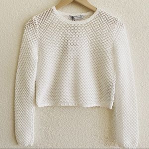 Zara White Semi Sheer Crop Top